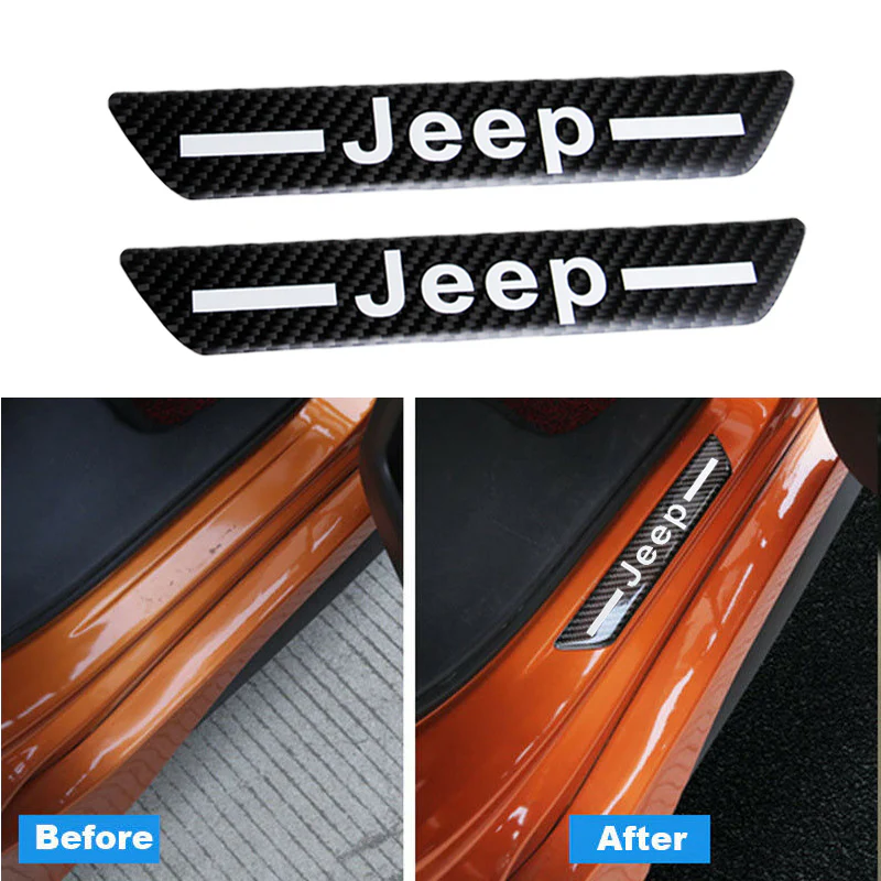 For JEEP Carbon Fiber Car Door Welcome Plate Sill Scuff Cover Panel Sticker 4pc Set - Image 6
