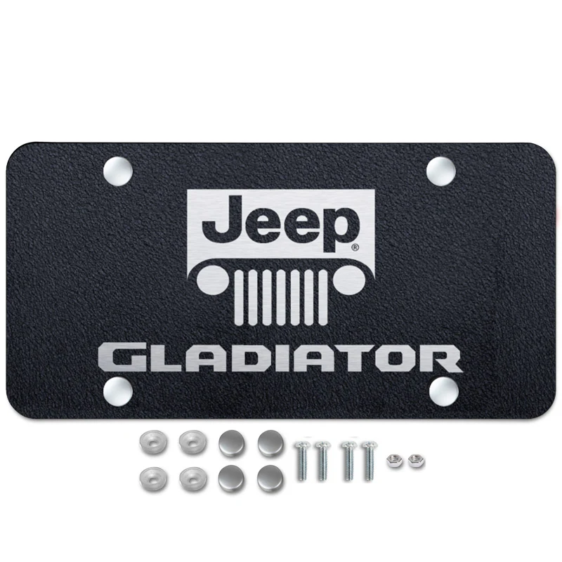 For JEEP GLADIATOR Stainless Steel Laser Etched License Plate Rugged Black PL.GLADNL.ERB + Chrome Caps - Image 2