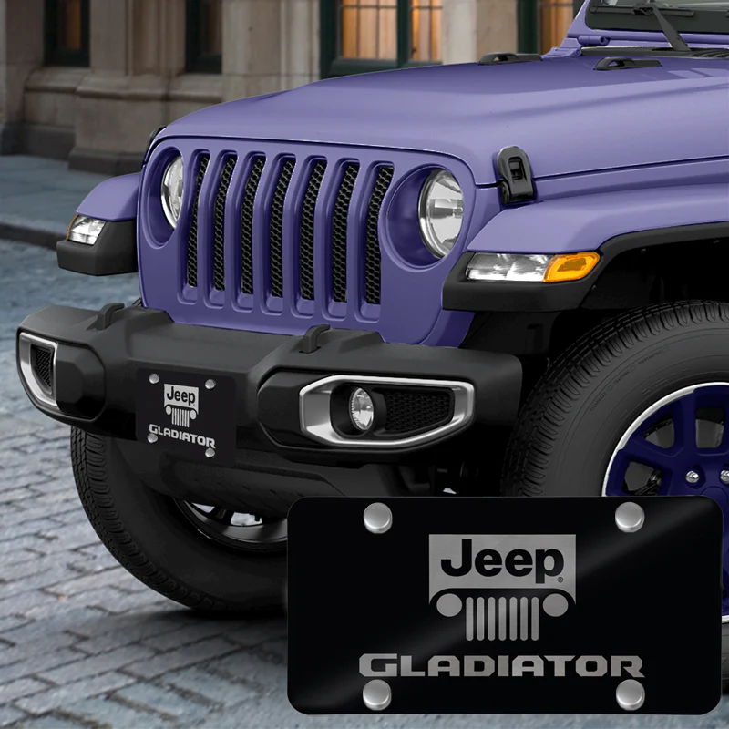 For JEEP GLADIATOR Stainless Steel Laser Etched License Plate Black PL.GLADNL.EB + Chrome Caps - Image 2