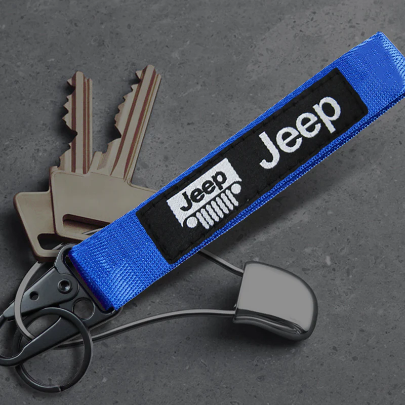 For JEEP Racing Universal Keychain Metal Key Ring Hook Strap Blue Nylon Lanyard x2 - Image 4