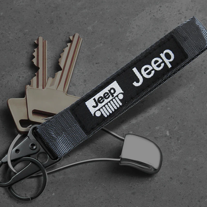For JEEP Racing Universal Keychain Metal Key Ring Hook Strap Black Nylon Lanyard x2 - Image 5