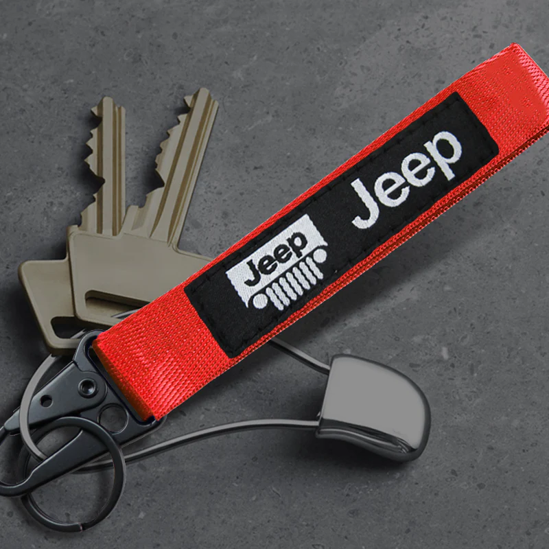 For JEEP Racing Universal Keychain Metal Key Ring Hook Strap Red Nylon Lanyard x2 - Image 3