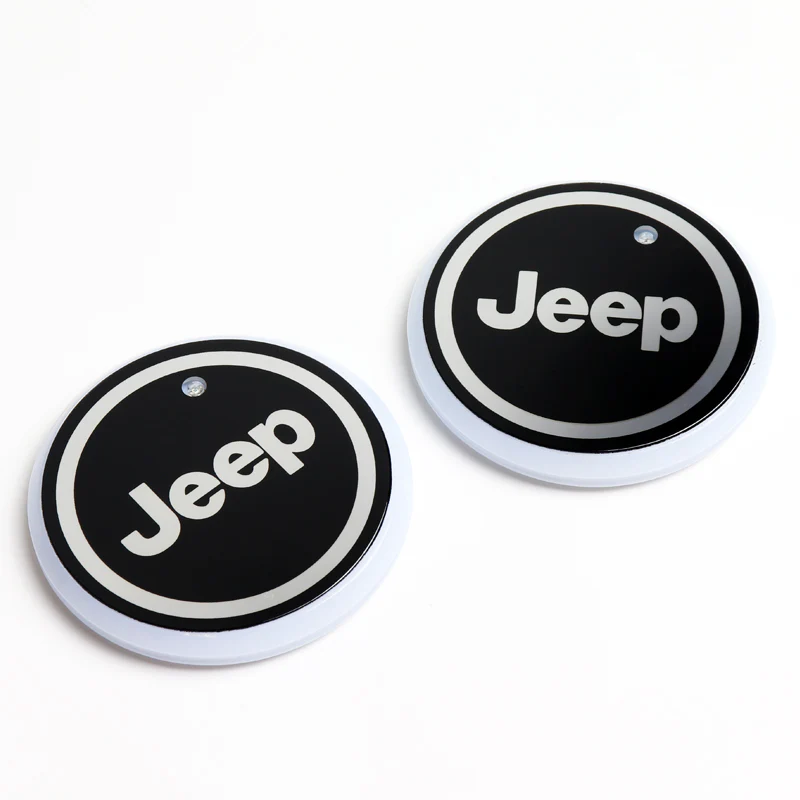 For JEEP Switchable 7 Color LED Cup Holder Car Button Mat Atmosphere Light 2PCS - Image 2