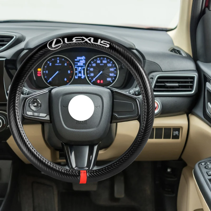 For all LEXUS 15" Diameter Car Steering Wheel Cover Carbon Fiber Look Leather X1 - Image 8
