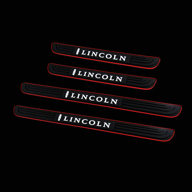 For Lincoln 4 pcs Set Red Border Rubber Car Door Scuff Sill Cover Panel Step Protector - Image 2