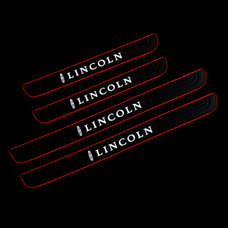 For Lincoln 4 pcs Set Red Border Rubber Car Door Scuff Sill Cover Panel Step Protector - Image 6