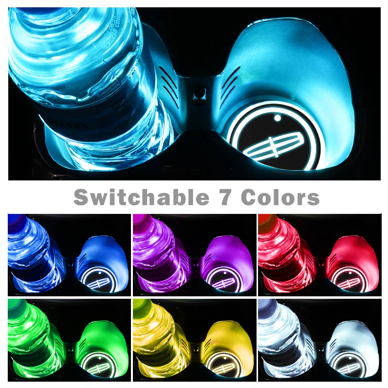For Lincoln Colorful LED Car Cup Holder Pad Mat Interior Atmosphere Lights 2PCS - Image 3