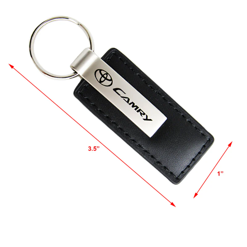 For Toyota Camry Logo Emblem Black Leather Chrome Key Fob Rectangle Keychain Keyring Lanyard - KC1540.CAM - Image 4