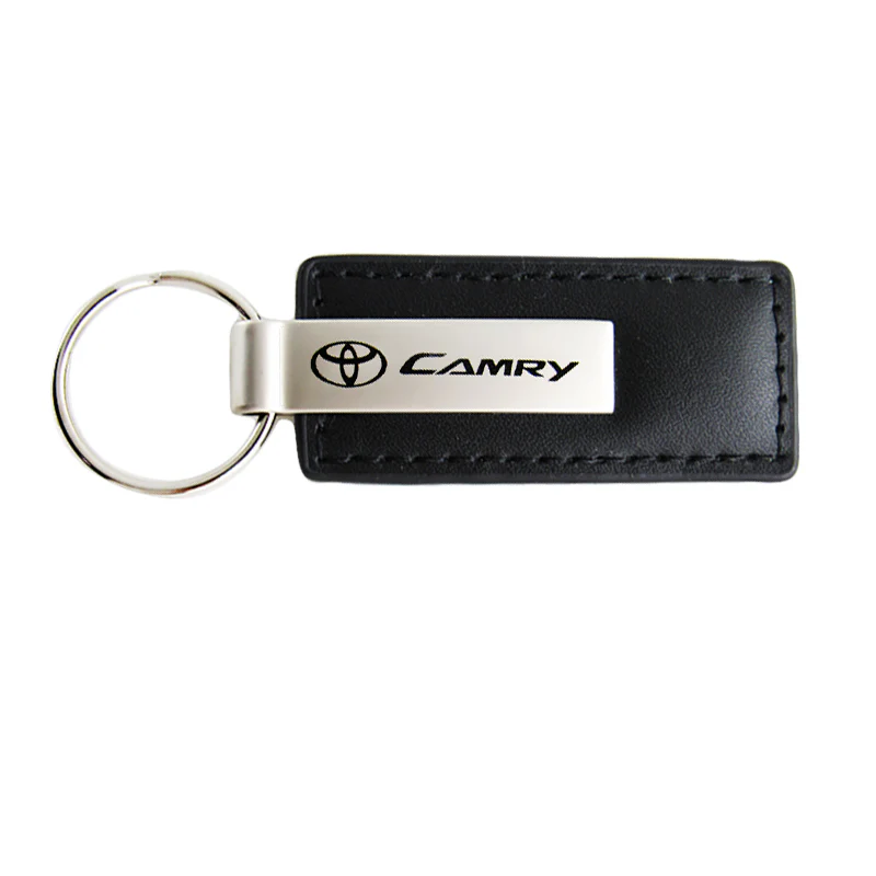 For Toyota Camry Logo Emblem Black Leather Chrome Key Fob Rectangle Keychain Keyring Lanyard - KC1540.CAM - Image 5