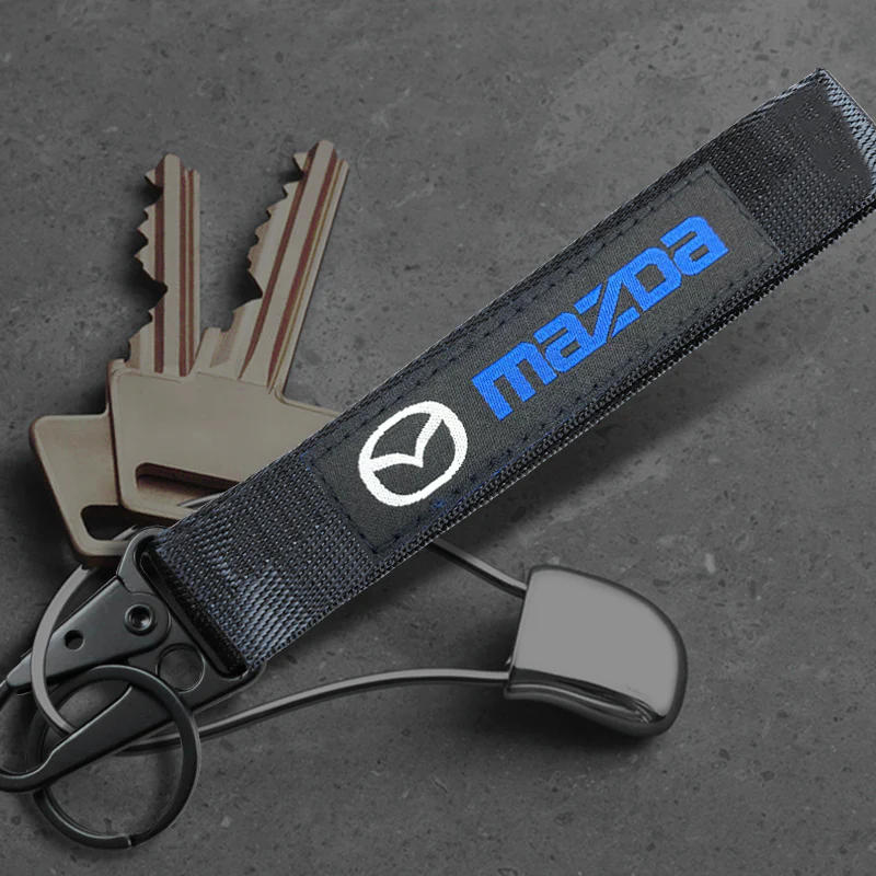 For Mazda Racing Logo Keychain Metal Key Ring Hook Black Strap Nylon Lanyard - Image 2
