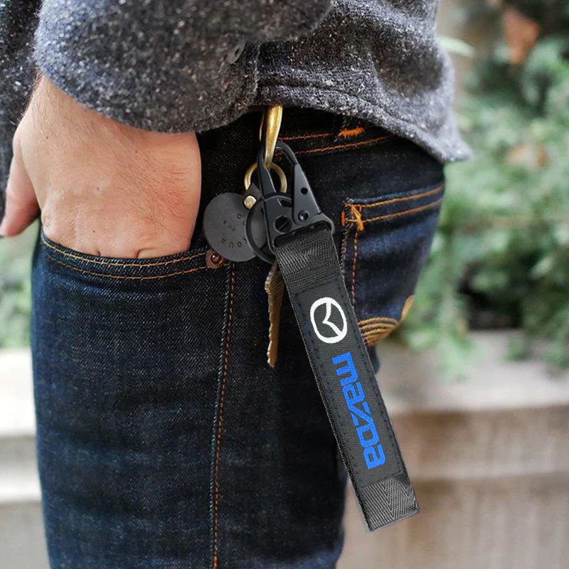 For Mazda Racing Logo Keychain Metal Key Ring Hook Black Strap Nylon Lanyard - Image 4