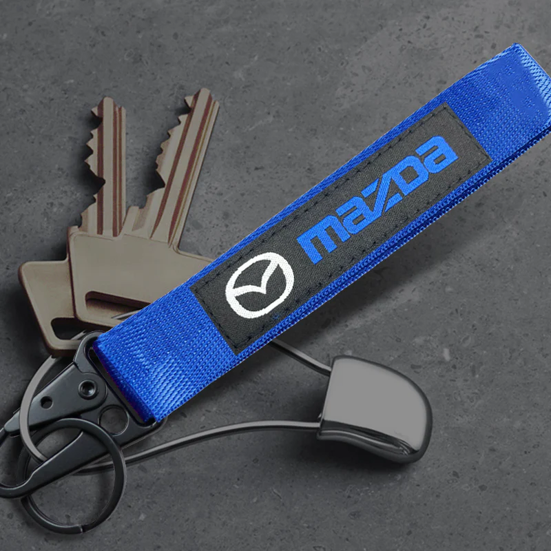 For Mazda Racing Logo Keychain Metal Key Ring Hook Blue Strap Nylon Lanyard - Image 2