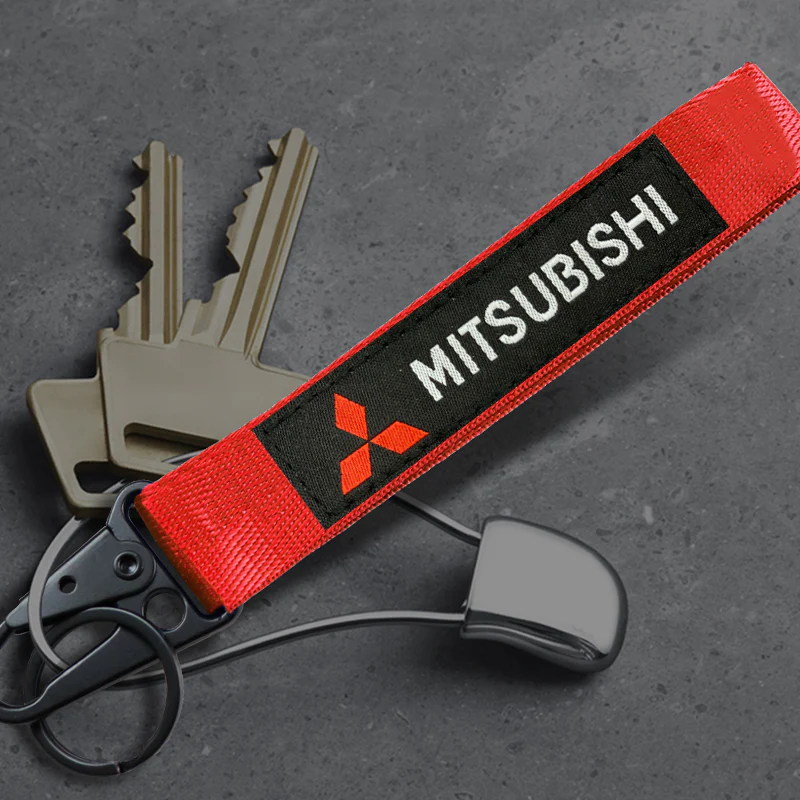 For Mitsubishi Motors Logo Keychain Metal Key Ring Hook Red Strap Nylon Lanyard - Image 2