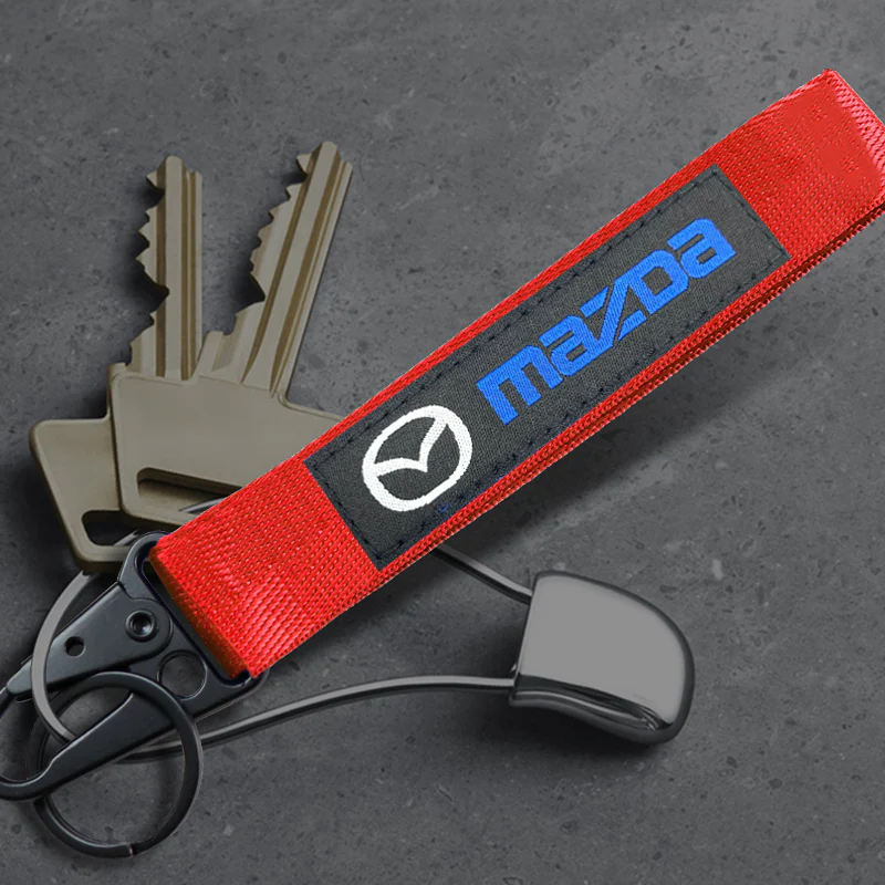 For Mazda Racing Logo Keychain Metal Key Ring Hook Red Strap Nylon Lanyard - Image 2