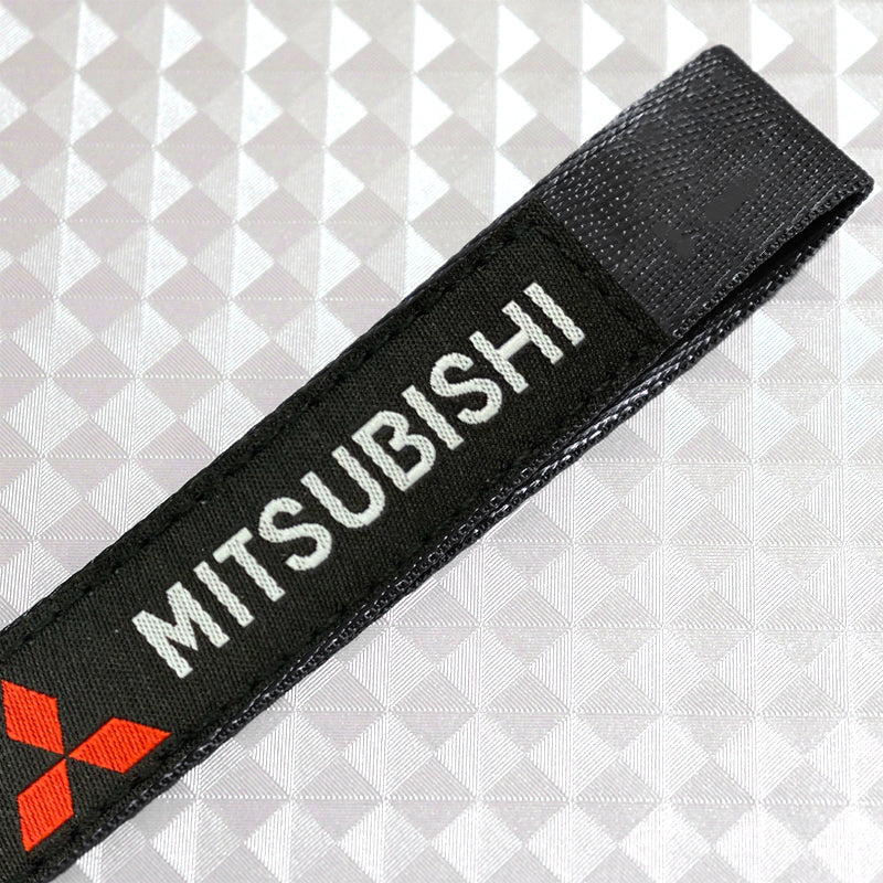 For Mitsubishi Motors Logo Keychain Metal Key Ring Hook Black Strap Nylon Lanyard - Image 5
