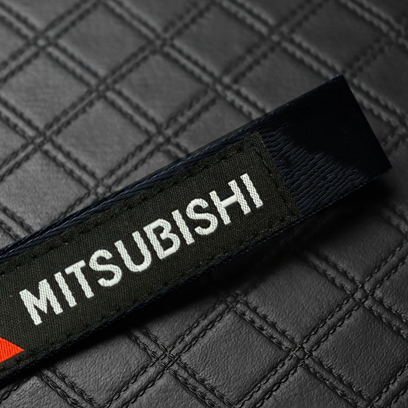 For Mitsubishi Motors Logo Keychain Metal Key Ring Hook Black Strap Nylon Lanyard - Image 7