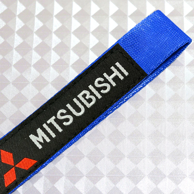 For Mitsubishi Motors Logo Keychain Metal Key Ring Hook Blue Strap Nylon Lanyard - Image 4