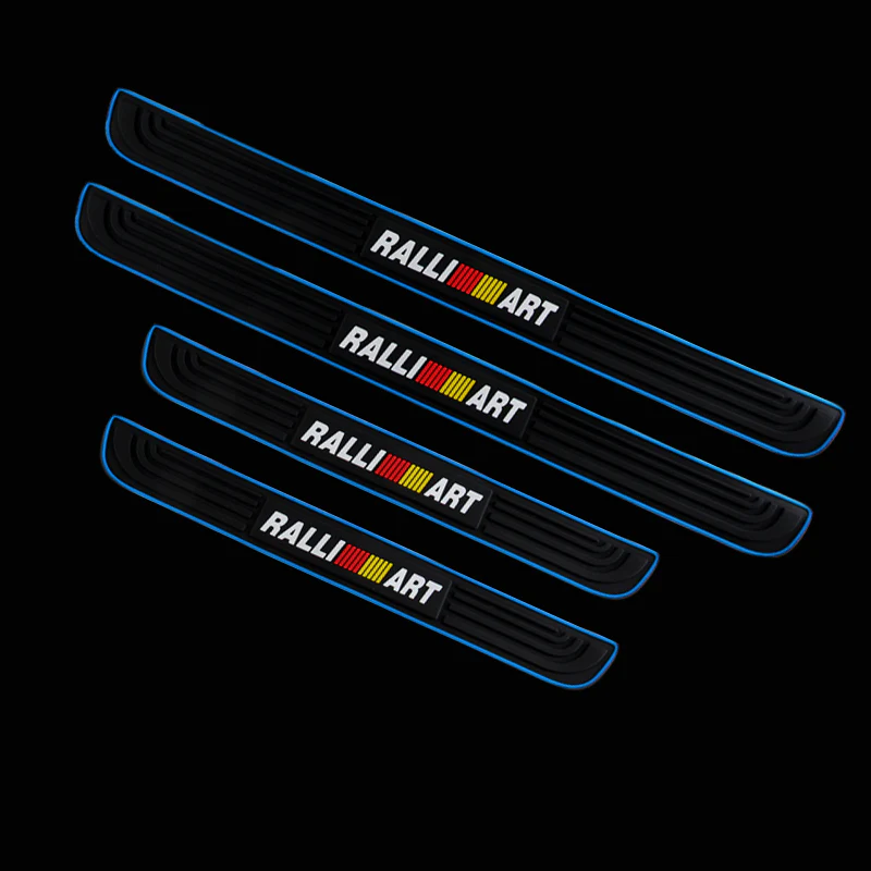 For Mitsubishi RALLIART Rubber Blue Trimmed Car Door Scuff Sill Cover Panel Step Protector - Image 2