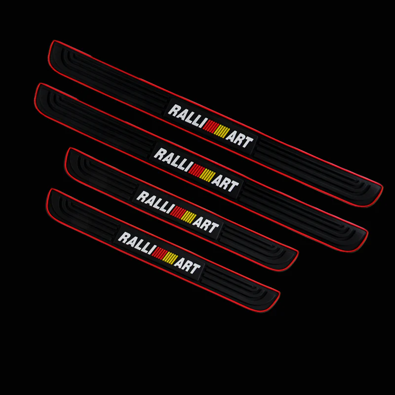 For Mitsubishi RALLIART Rubber Red Trimmed Car Door Scuff Sill Cover Panel Step Protector - Image 2
