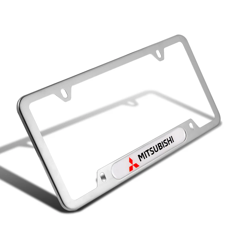 2 pcs Set For MITSUBISHI Stainless Steel Silver License Plate Frame Metal New - Image 3