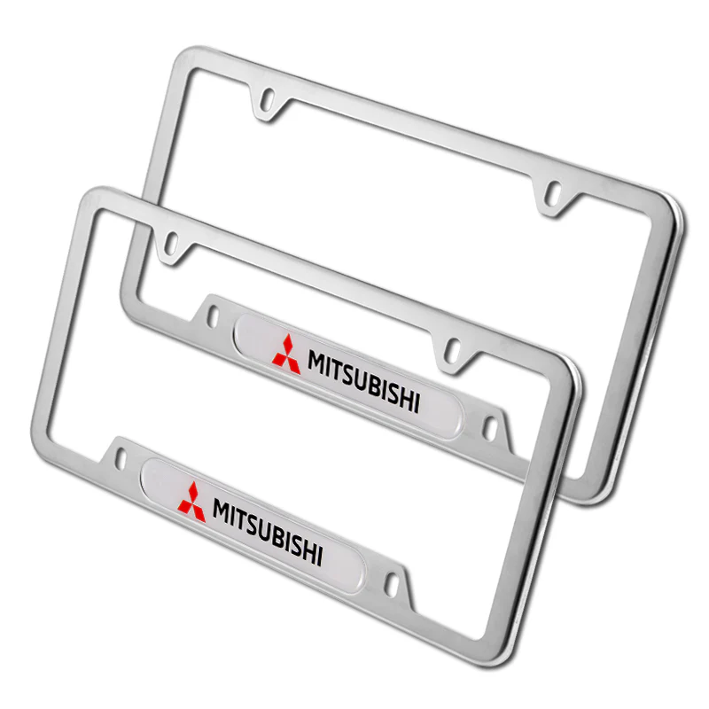 2 pcs Set For MITSUBISHI Stainless Steel Silver License Plate Frame Metal New - Image 5