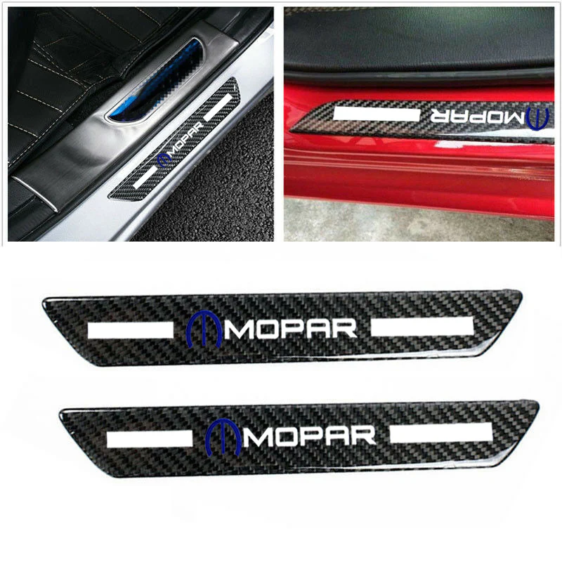 For MOPAR Carbon Fiber Car Door Welcome Plate Sill Scuff Cover Decal Sticker 4pc Set - Image 3