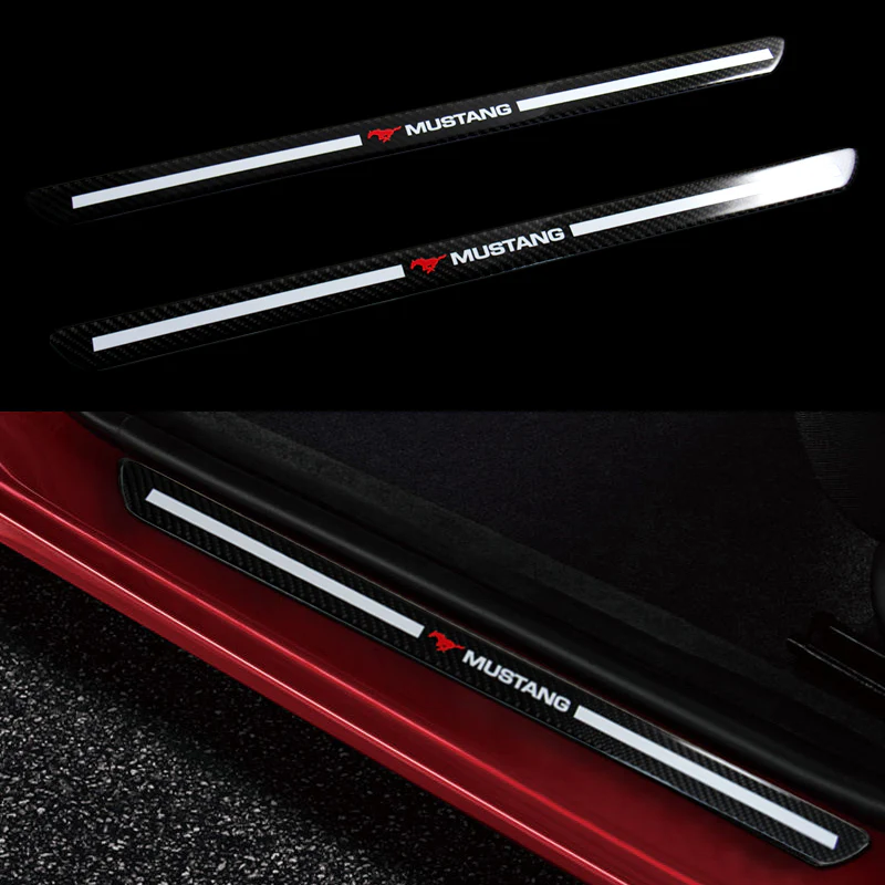 For Mustang Carbon Fiber Car Door Welcome Plate Sill Scuff Cover Decal Sticker 4pc Set - Image 2