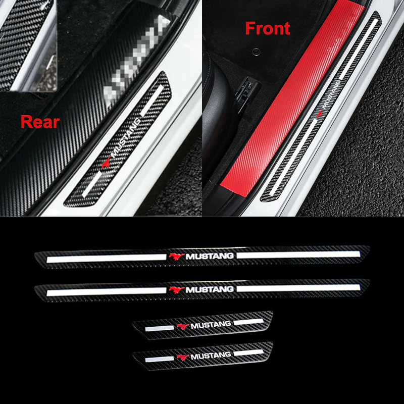 For Mustang Carbon Fiber Car Door Welcome Plate Sill Scuff Cover Decal Sticker 4pc Set - Image 5