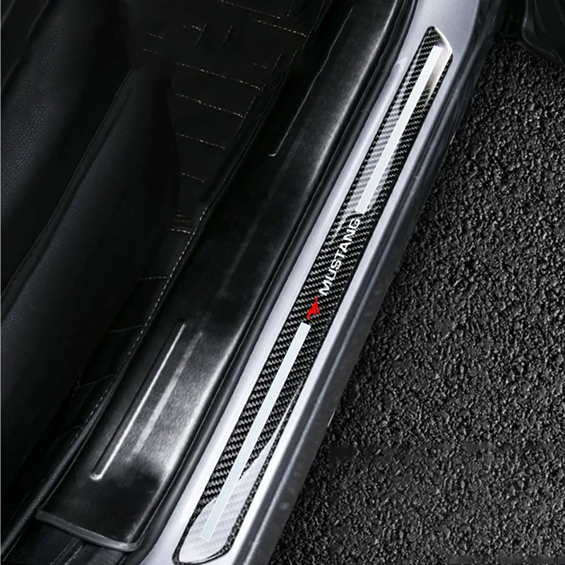 For Mustang Carbon Fiber Car Door Welcome Plate Sill Scuff Cover Decal Sticker 4pc Set - Image 6