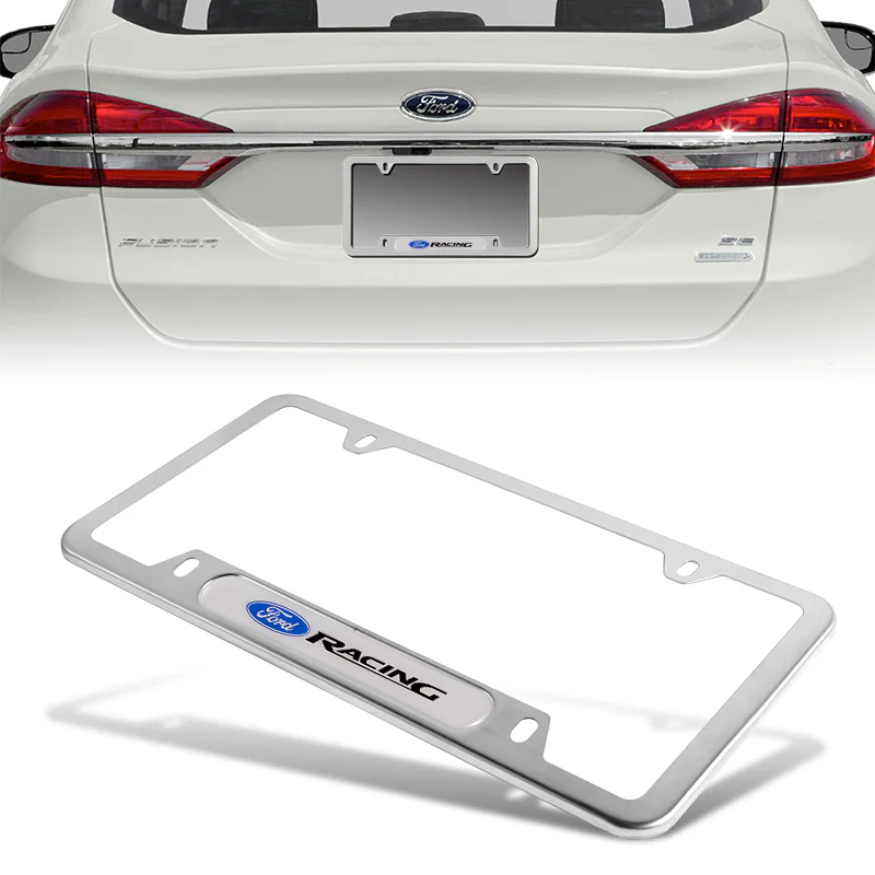 2 PCS Set Ford Racing Stainless Steel License Plate Frame Silver Metal New - Image 3