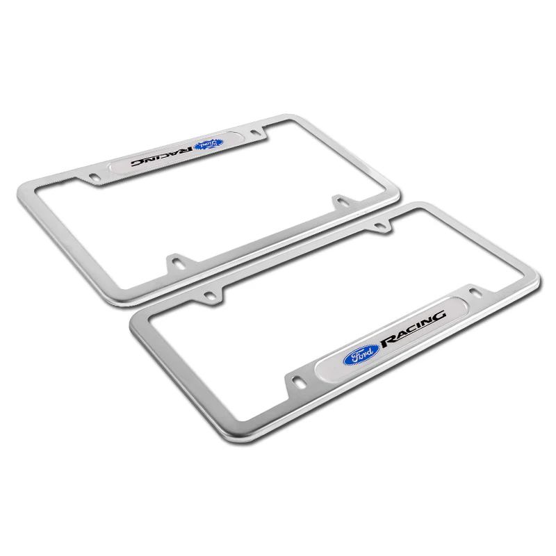 2 PCS Set Ford Racing Stainless Steel License Plate Frame Silver Metal New - Image 8