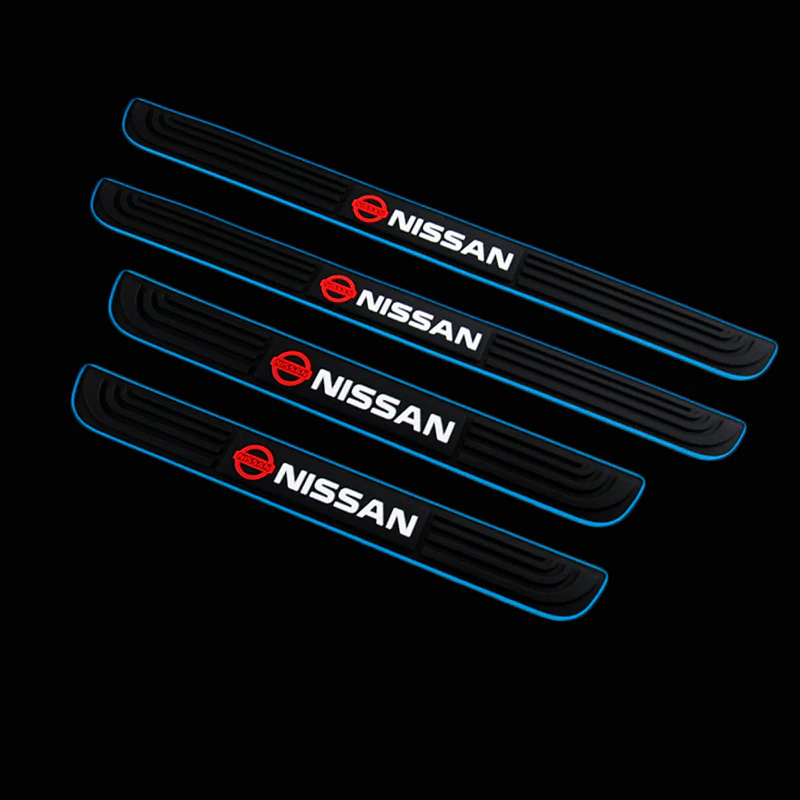 For Nissan 4PCS Blue framed Rubber Car Door Scuff Sill Cover Panel Step Protector - Image 3