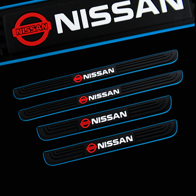 For Nissan 4PCS Blue framed Rubber Car Door Scuff Sill Cover Panel Step Protector - Image 6