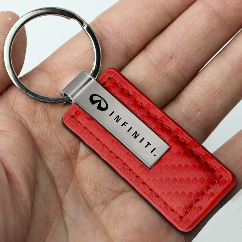 For NISSAN INFINITI New Key Ring RED Carbon Fiber Leather Rectangular Keychain - KC1552 - Image 3