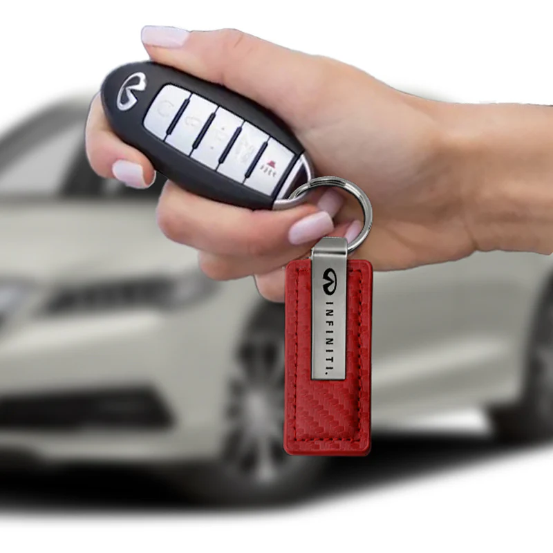 For NISSAN INFINITI New Key Ring RED Carbon Fiber Leather Rectangular Keychain - KC1552 - Image 4