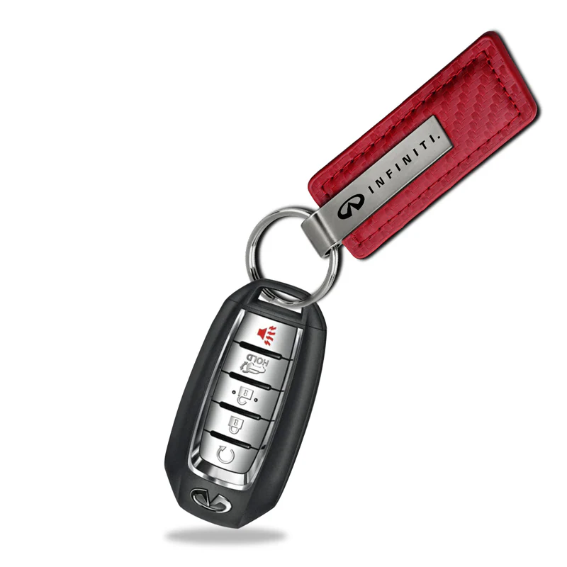For NISSAN INFINITI New Key Ring RED Carbon Fiber Leather Rectangular Keychain - KC1552 - Image 7