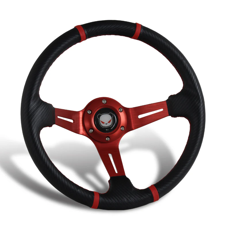 For 1996-2000 Honda Civic 350mm Red / Carbon PVC Leather Steering Wheel + Silver Aluminum Hub - Image 3