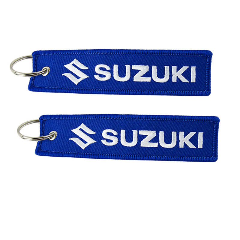 For SUZUKI DOUBLE SIDED EMBROIDERED BLUE KEY TAG KEYCHAIN CELL HOLDERS KEY RING X2 - Image 2