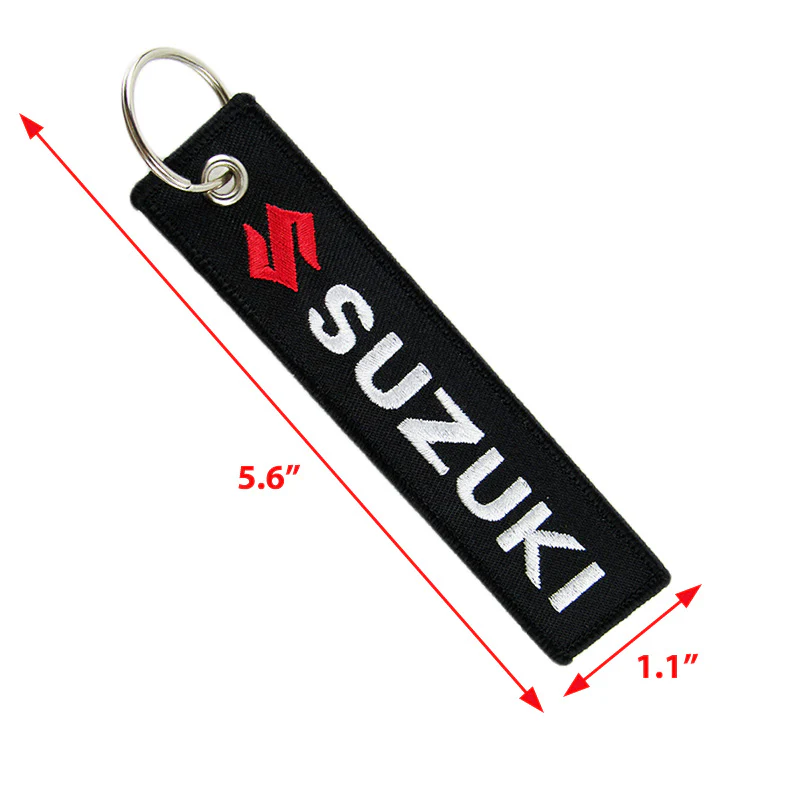 For SUZUKI DOUBLE SIDED EMBROIDERED BLACK KEY TAG KEYCHAIN CELL HOLDERS KEY RING X2 - Image 2