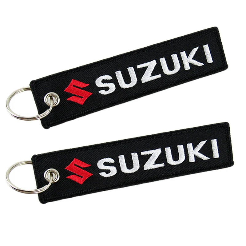 For SUZUKI DOUBLE SIDED EMBROIDERED BLACK KEY TAG KEYCHAIN CELL HOLDERS KEY RING X2 - Image 3