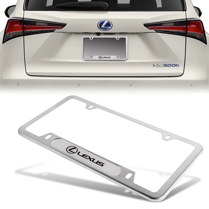 2 pcs Set LEXUS Stainless Steel Silver Metal Plated License Plate Frame - Image 2