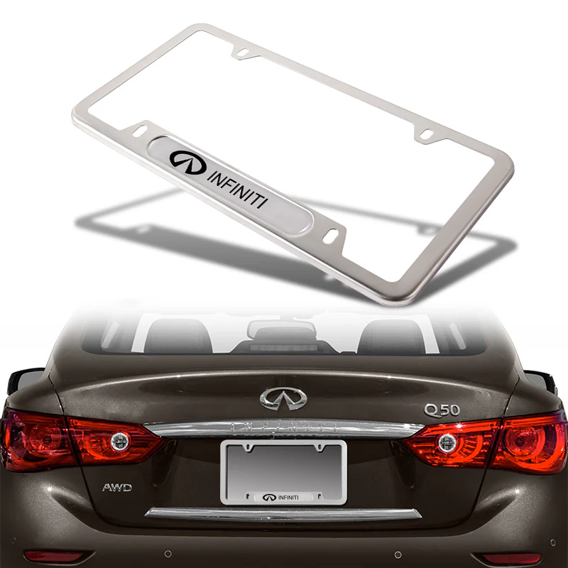 2 pcs Set Nissan INFINITI Stainless Steel Silver Metal Plated License Plate Frame - Image 2