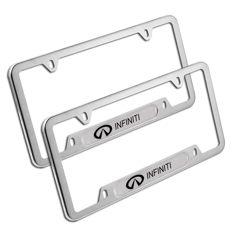2 pcs Set Nissan INFINITI Stainless Steel Silver Metal Plated License Plate Frame - Image 3