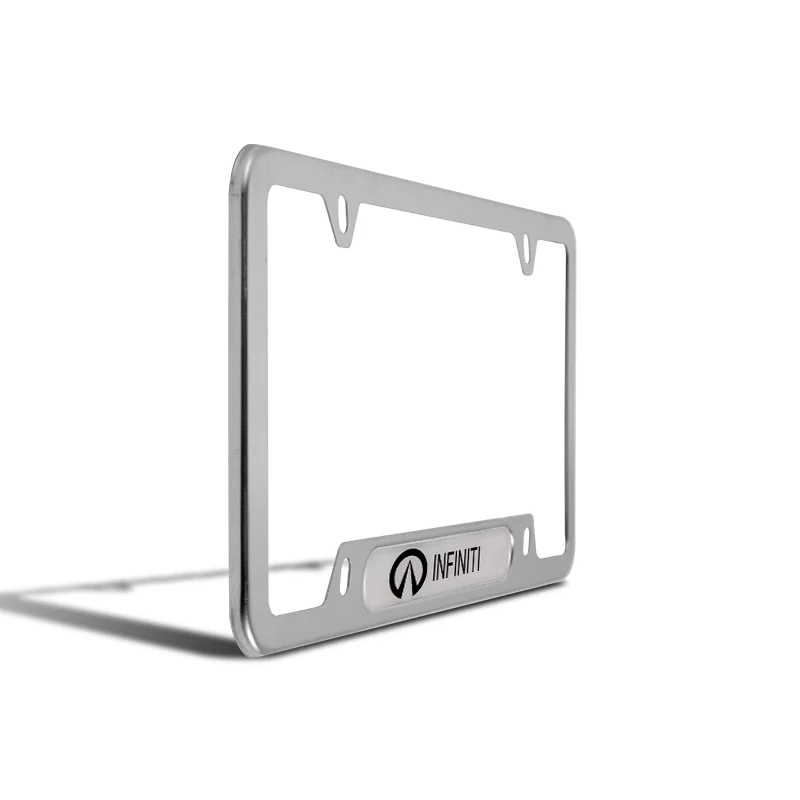 2 pcs Set Nissan INFINITI Stainless Steel Silver Metal Plated License Plate Frame - Image 6