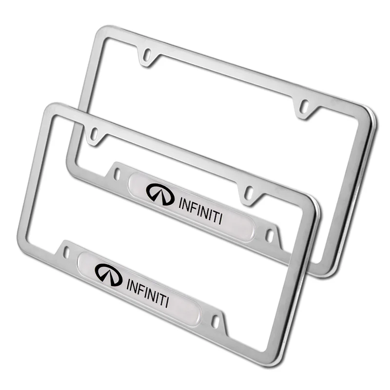 2 pcs Set Nissan INFINITI Stainless Steel Silver Metal Plated License Plate Frame - Image 7