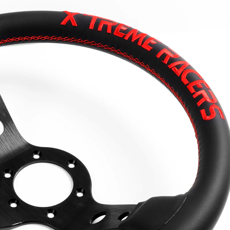 For XTREME RACERS Red Stitches 330mm Embroidery Leather Deep Dish Steering Wheel Horn Button Set - Image 3