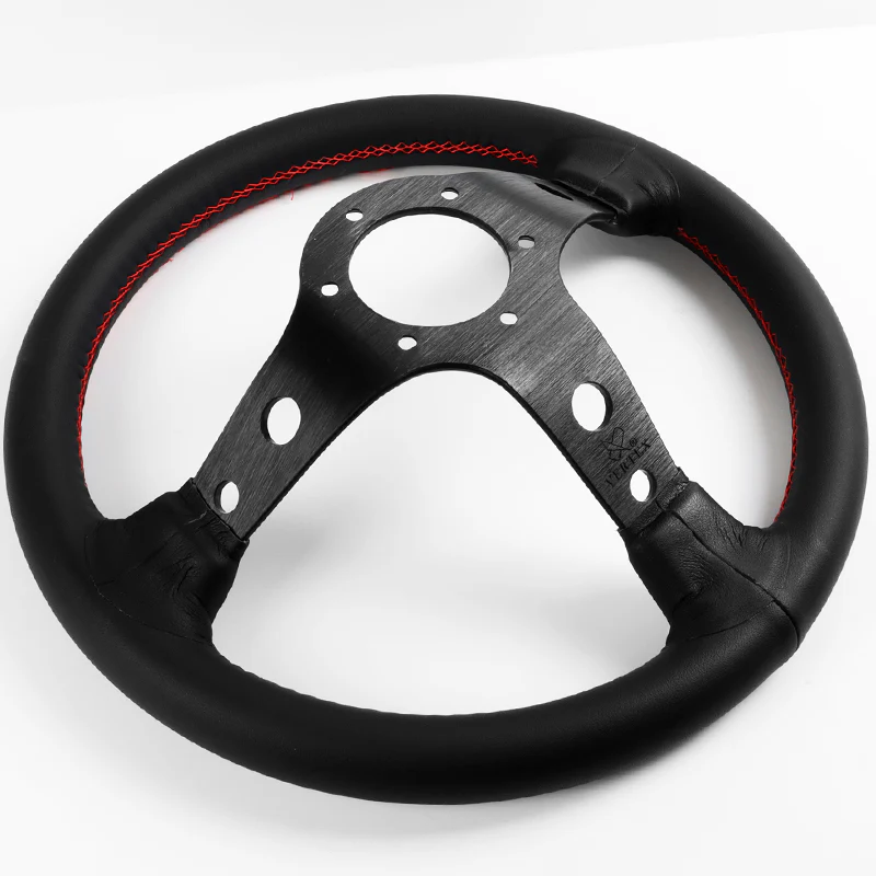 For XTREME RACERS Red Stitches 330mm Embroidery Leather Deep Dish Steering Wheel Horn Button Set - Image 4