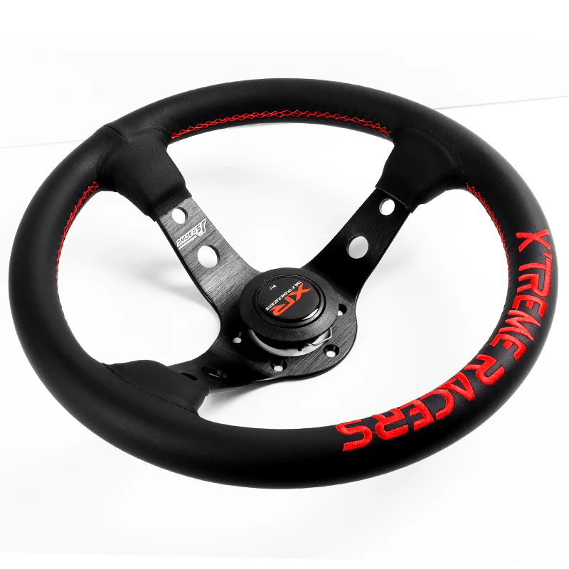 For XTREME RACERS Red Stitches 330mm Embroidery Leather Deep Dish Steering Wheel Horn Button Set - Image 6