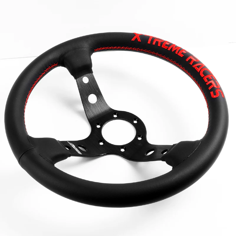 For XTREME RACERS Red Stitches 330mm Embroidery Leather Deep Dish Steering Wheel Horn Button Set - Image 7
