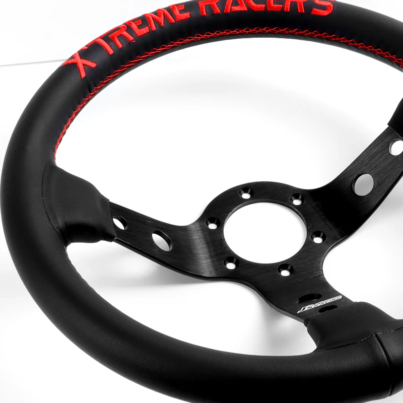 For XTREME RACERS Red Stitches 330mm Embroidery Leather Deep Dish Steering Wheel Horn Button Set - Image 9